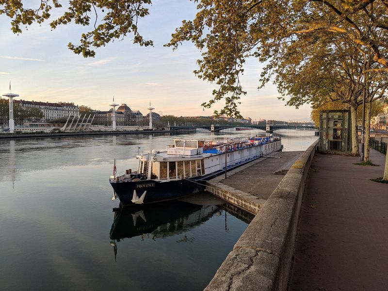 The Rhone River at dawn in Lyon, France
